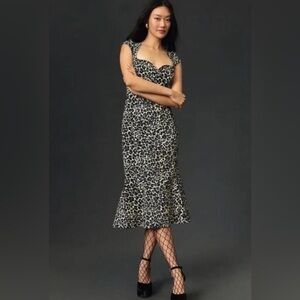 *NWT* Anthropologie The Cecily Leopard Print Fit & Flare Dress - M Tan Stretchy